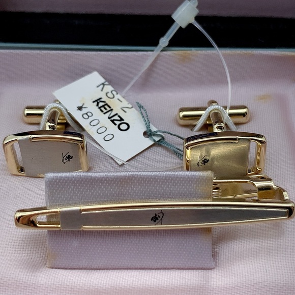 Kenzo Gold Plated Tie Clip and Cufflinks - Picture 3 of 8